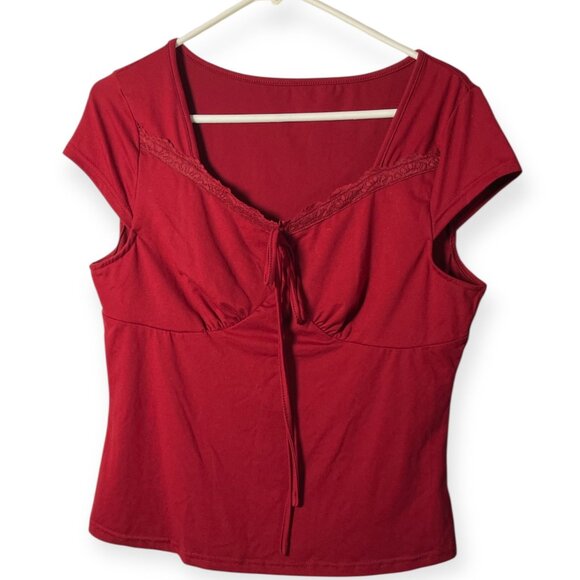 Unbranded Red Lace-Trim Tie Front Top – Size M/L - Picture 1 of 2